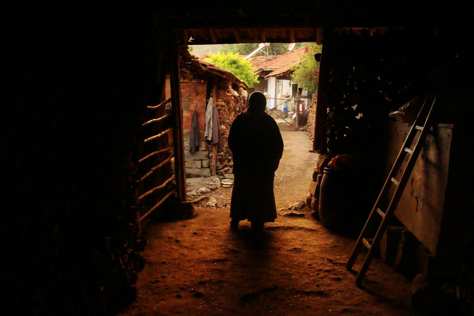Person standing in a doorway looking out